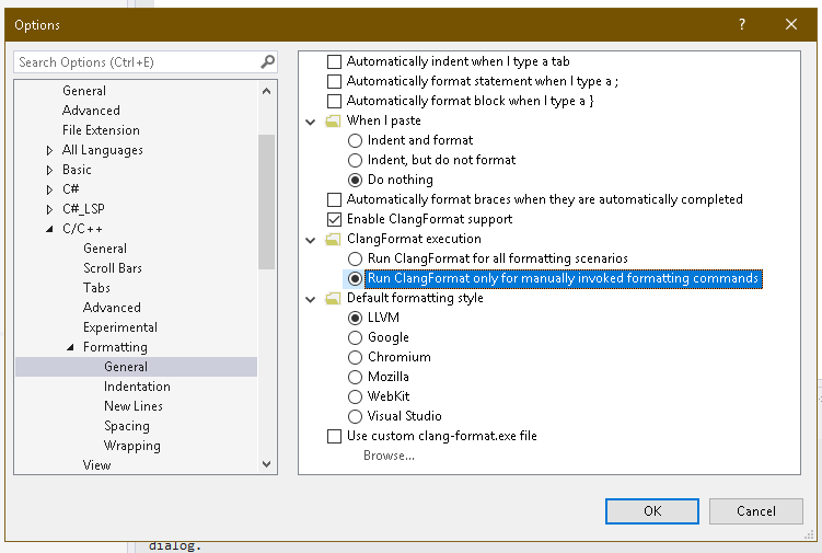 A screenshot of the visual studio 2019 format on save option